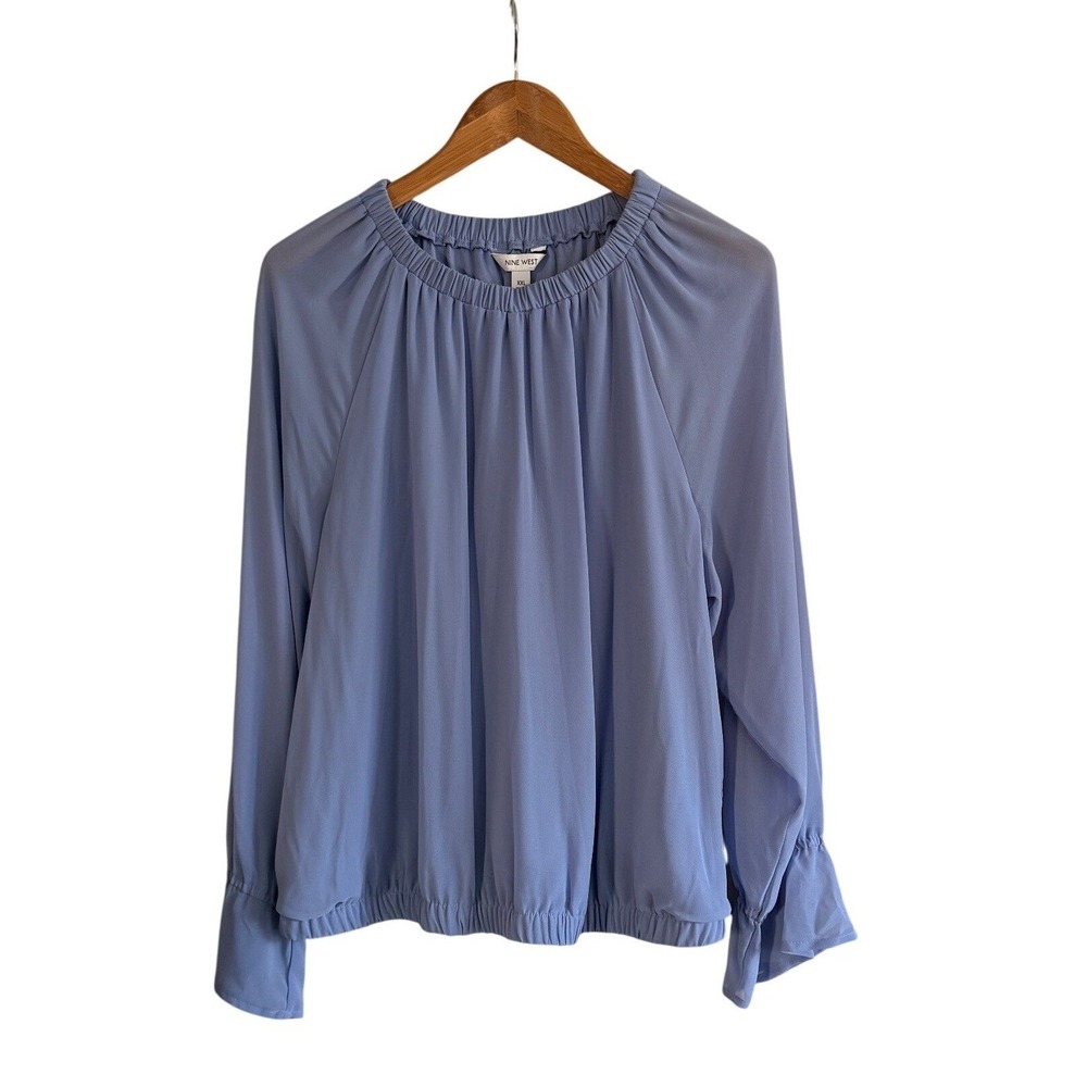 Nine West Lavender Flowy Long Sleeve Blouse XXL Elastic Hem Ruffle Cuff Chiffon